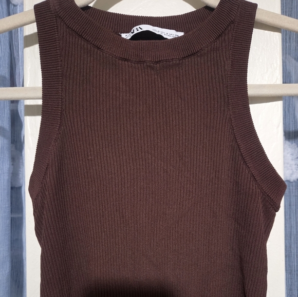Zara Brown Ribbed Knit Tank - Picture 4 of 7